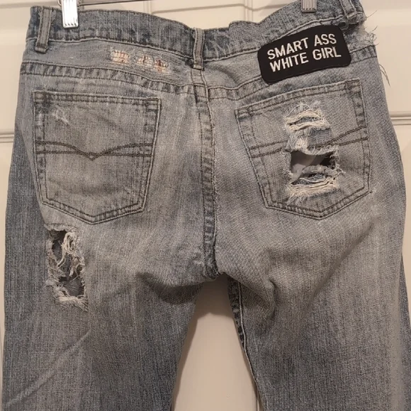 Z. Cavaricci Blue Flare Jeans with Distressed Patches - Picture 9 of 12